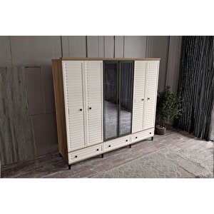 Risk Walnut 6 Kapılı Camlı Gardırop