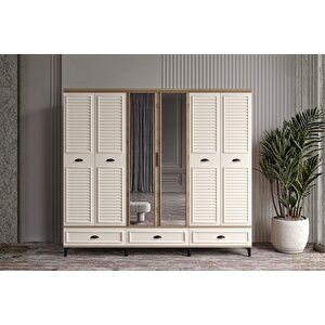 Char Walnut 6 Kapılı Aynalı Gardırop