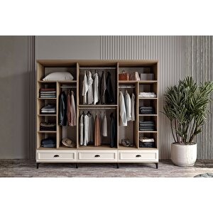 Char Walnut 6 Kapılı Aynalı Gardırop