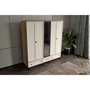 Duns Walnut 5 Kapılı Camlı Gardırop