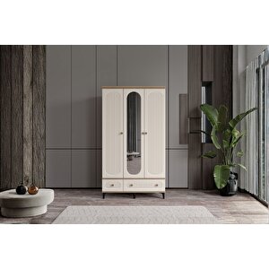 Cast Walnut 3 Kapılı Aynalı Gardırop