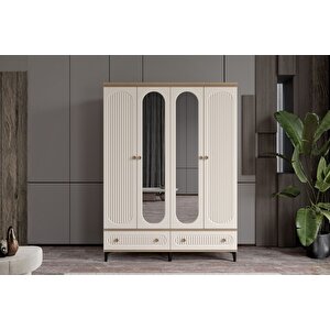 Cast Walnut 4 Kapılı Aynalı Gardırop