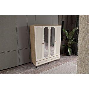 Cast Walnut 4 Kapılı Aynalı Gardırop