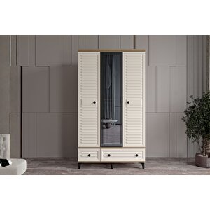 Risk Walnut 3 Kapılı Camlı Gardırop