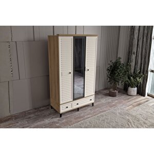 Risk Walnut 3 Kapılı Camlı Gardırop