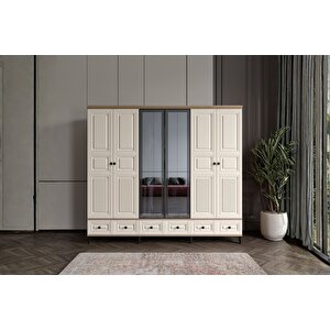 Merz Walnut 6 Kapılı Camlı Gardırop