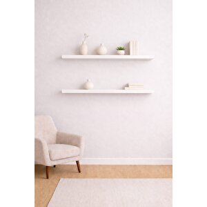 Yankı-byeg 90 Cm 2li Mat Beyaz Mdf Uçan Duvar Rafı Gizli Bağlantı Kitaplık