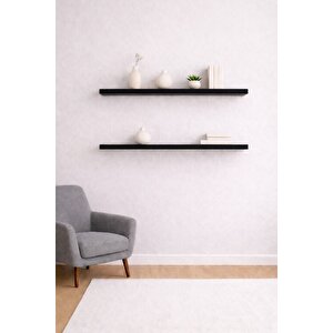 Yankı-byeg 90 Cm 2li Mat Siyah Mdf Uçan Duvar Rafı Gizli Bağlantı Kitaplık