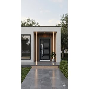 Modern Antrasit Lineer Detaylı Lüks Villa Çelik Kapı