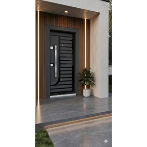 Modern Antrasit Lineer Detaylı Lüks Villa Çelik Kapı