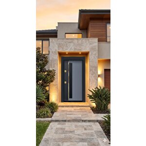 Elite Serisi Modern Lüks Villa Çelik Kapı - Antrasit/siyah Dikey Tasarım - 110x210 Cm (pervazdan Pervaza) - Özel Gold Aksesuarlı