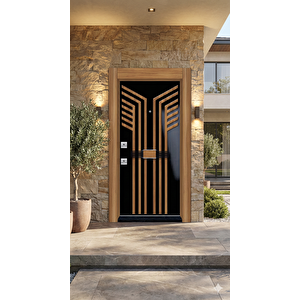 Lüks Seri Modern Tasarım Villa Ve Daire Giriş Çelik Kapısı - Siyah/ceviz (110x210 Cm - Pervazdan Pervaza)