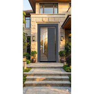Liv Aksesuar Modern Antrasit Lüks Villa Çelik Kapısı - 110x210 Cm (pervazdan Pervaza) - Özel Tasarım