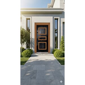 Modern Villa Serisi - Antrasit & Teak Dokulu Lüks Çelik Kapı