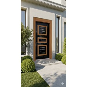 Modern Villa Serisi - Antrasit & Teak Dokulu Lüks Çelik Kapı
