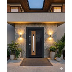 Parlak Antrasit Ve Ceviz Kombinli High-gloss Çelik Villa Kapısı