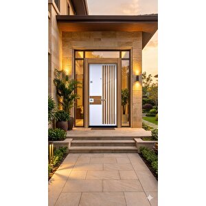 Prestij Villa Serisi: 110x210 Cm Modern Beyaz - Dikey Ahşap Tasarımlı Lüks Çelik Kapı