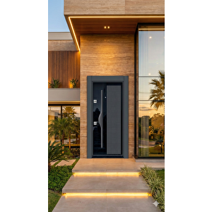 Lüks Villa Tipi Çelik Kapı | Parlak Siyah High Gloss & Hasır Desenli Pvc Kaplama | 110x210 Cm (pervazdan Pervaza)