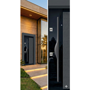 Lüks Villa Tipi Çelik Kapı | Parlak Siyah High Gloss & Hasır Desenli Pvc Kaplama | 110x210 Cm (pervazdan Pervaza)