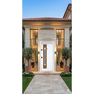 Modern Lüks Villa Çelik Kapı - Beyaz Gövde Dikey Ahşap Ve Siyah Panel Detaylı (pervazdan Pervaza 110x210 Cm)