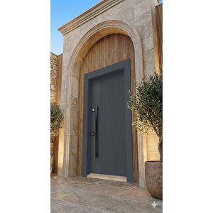 Lüks Antrasit Dikey Fugalı Villa Çelik Kapı - 110x210 Cm - Siyah Lama Kollu