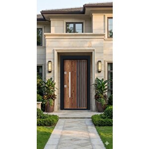 Antrasit Çıta Detaylı Modern Ceviz Çelik Kapı (210x110 Cm)