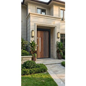 Antrasit Çıta Detaylı Modern Ceviz Çelik Kapı (210x110 Cm)