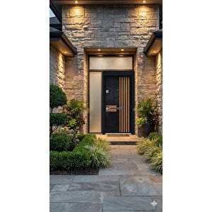 Premium Villa Serisi - Antrasit Siyah Ahşap Dikey Dekorlu Lüks Çelik Kapı (110x210 Cm)