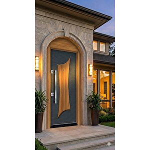 Lüks Modern Tasarım Villa Tipi Çelik Kapı - Antrasit Ve Ahşap Dalga Detaylı (dış Mekan Uyumlu)