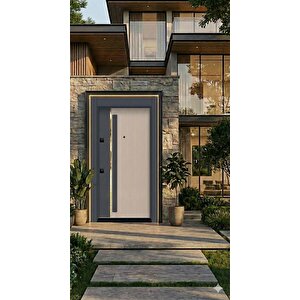 Elite Serisi Lüks Antrasit-krem Dikey Çizgili Kabartma Çelik Villa Kapısı (210x110 Cm) - Yüksek Güvenlikli