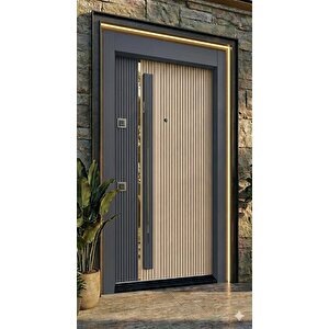 Elite Serisi Lüks Antrasit-krem Dikey Çizgili Kabartma Çelik Villa Kapısı (210x110 Cm) - Yüksek Güvenlikli