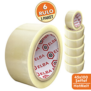 45x100 Elba 6 Adet Koli Bandı Şeffaf | Hotmelt Güçlü Yapışkanlı Ambalaj Paketleme Bandı