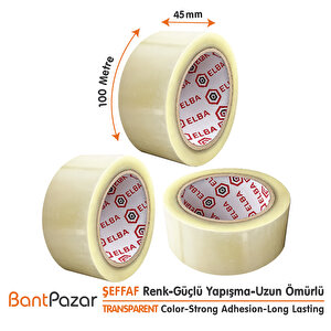 45x100 Elba 6 Adet Koli Bandı Şeffaf | Hotmelt Güçlü Yapışkanlı Ambalaj Paketleme Bandı