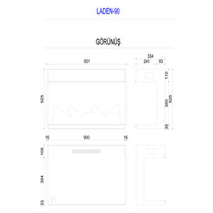 Copart Zaya Laden 90 - Isıtmalı 3 Taraflı Elektrikli Şömine