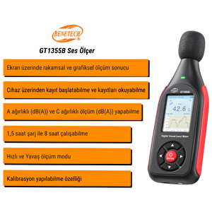 Benetech Gt1355b Renkli Ekranlı Kayıt Yapabilen Ses Ölçer | Şarj Edilebilir