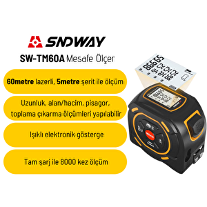 Sndway Sw-tm60a Lazer Mesafe Ölçerli Şerit Metre 60m + 5m