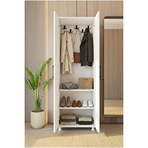 Portmanto Parlak Beyaz Ayakkabılık Vestiyer 2 Kapaklı Beyaz