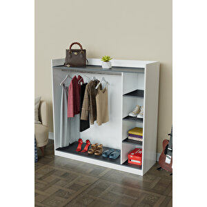 4 Rafli Mini Gardırop Askılıklı Vestiyer Çok Amaçlı Kapaksız Elbise Dolabı Beyaz-antrasit Beyaz