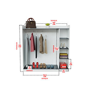 4 Rafli Mini Gardırop Askılıklı Vestiyer Çok Amaçlı Kapaksız Elbise Dolabı Beyaz-antrasit