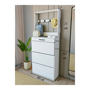 Ayakkabılık Düşer Kapak Kayar Raflı Çekmeceli Beyaz Modern Ayakkabılık Portmanto Beyaz