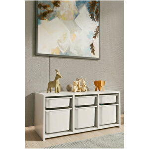 Oyuncak Dolabı 6 Sepetli Büyük Pratik Çok Amaçlı Dolap Raflı Kapaklı Düzenleyici Dolap Beyaz