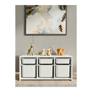 Oyuncak Dolabı 6 Sepetli Büyük Pratik Çok Amaçlı Dolap Raflı Kapaklı Düzenleyici Dolap