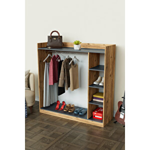 4 Rafli Mini Gardırop Askılıklı Vestiyer Çok Amaçlı Kapaksız Elbise Dolabı Ahşap-ant Ahşap