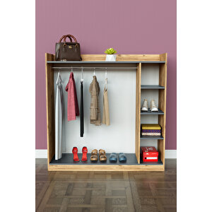4 Rafli Mini Gardırop Askılıklı Vestiyer Çok Amaçlı Kapaksız Elbise Dolabı Ahşap-ant Ahşap