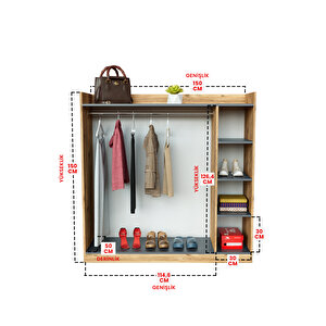 4 Rafli Mini Gardırop Askılıklı Vestiyer Çok Amaçlı Kapaksız Elbise Dolabı Ahşap-ant