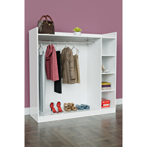 4 Rafli Mini Gardırop Askılıklı Vestiyer Çok Amaçlı Kapaksız Elbise Dolabı Beyaz Beyaz