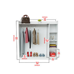 4 Rafli Mini Gardırop Askılıklı Vestiyer Çok Amaçlı Kapaksız Elbise Dolabı Beyaz