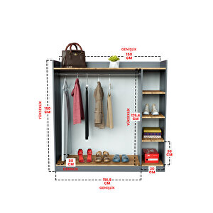 4 Rafli Mini Gardırop Askılıklı Vestiyer Çok Amaçlı Kapaksız Elbise Dolabı Antrasit-ahşap
