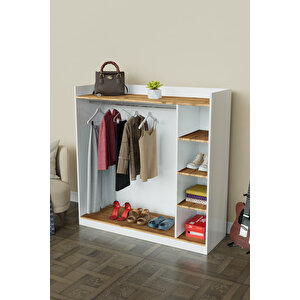 4 Rafli Mini Gardırop Askılıklı Vestiyer Çok Amaçlı Kapaksız Elbise Dolabı Beyaz-ahşap Beyaz