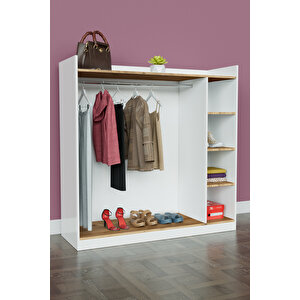 4 Rafli Mini Gardırop Askılıklı Vestiyer Çok Amaçlı Kapaksız Elbise Dolabı Beyaz-ahşap Beyaz